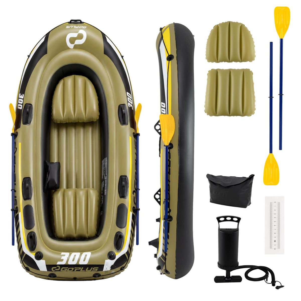 Inflatable Boat, 3/4 Person Heavy-Duty Fishing Raft Set