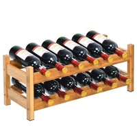 Giantex 2-Tier Wine Rack, Bamboo Wine Display Storage Shelf w/ Arc Design, Natural