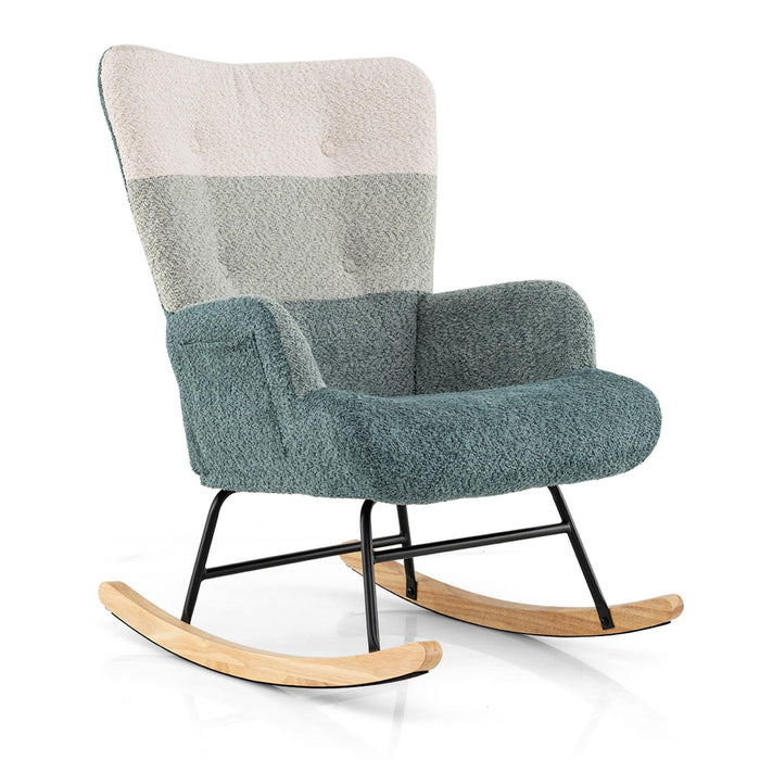 Nursery Rocking Chair with Boucle Fabric Ergonomic Armrests and High Back