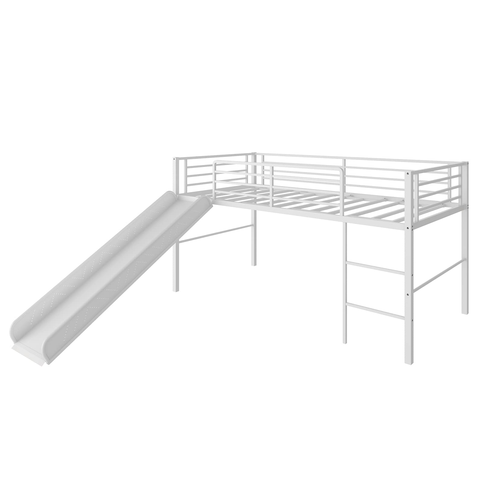 White metal loft bed deals with slide