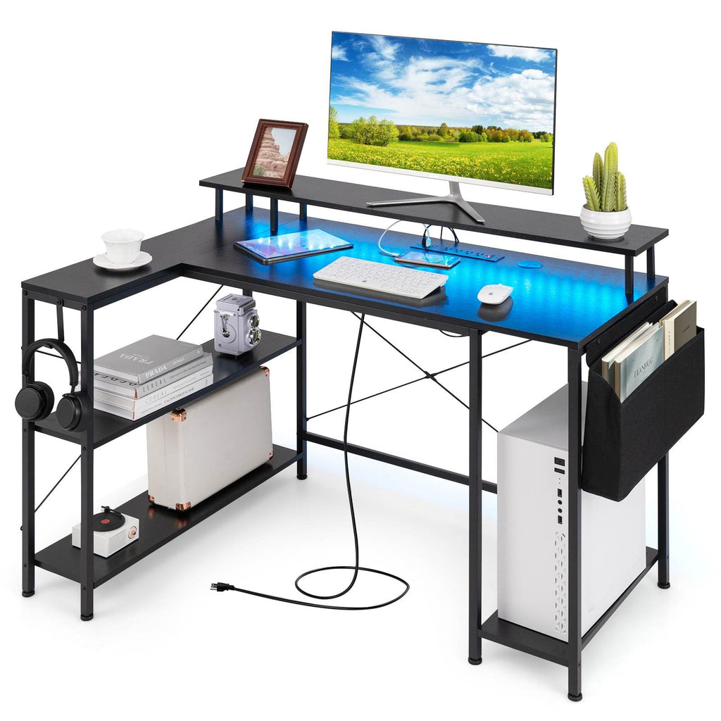 Giantex 120cm L-Shaped Gaming Desk Computer Desk w/LED Lights & Power ...