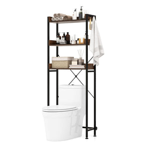 Giantex Over The Toilet Storage Rack 3-Tier Bathroom Space Saver Organizer Shelf w/ 4 Hooks & Adjustable Bottom Bar