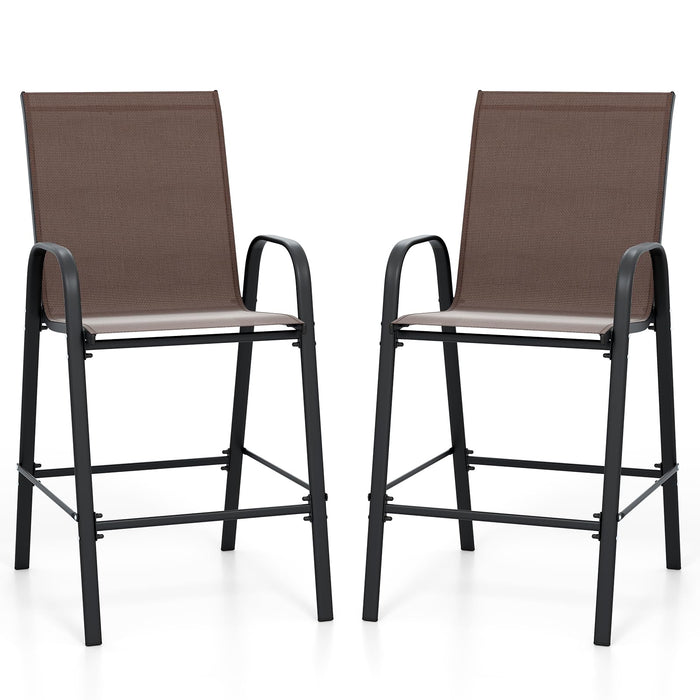 Outdoor Bar Stools Set of 2, 74 cm Fabric Bar Height Stools with Armrests