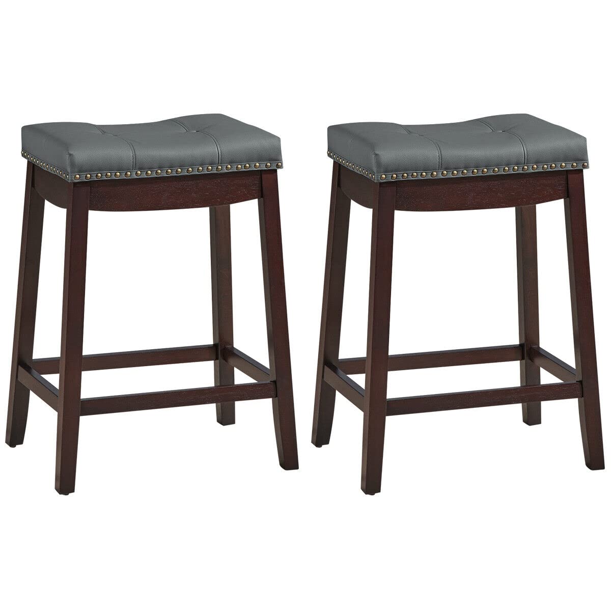 Giantex Set of 2 Backless Bar Stools, Kitchen Counter Bar Stools, Saddle Bar Stools for Dining Room Living Room