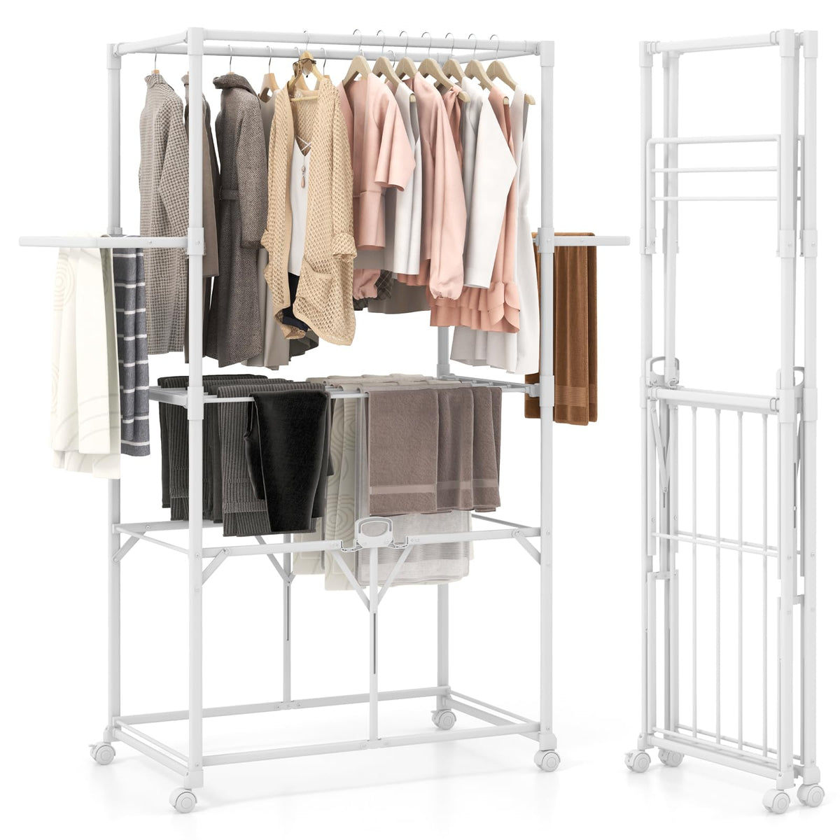 Giantex Foldable Clothes Drying Rack, 174 cm Aluminum Laundry Rack with Hanging Rods & Drying Shelves