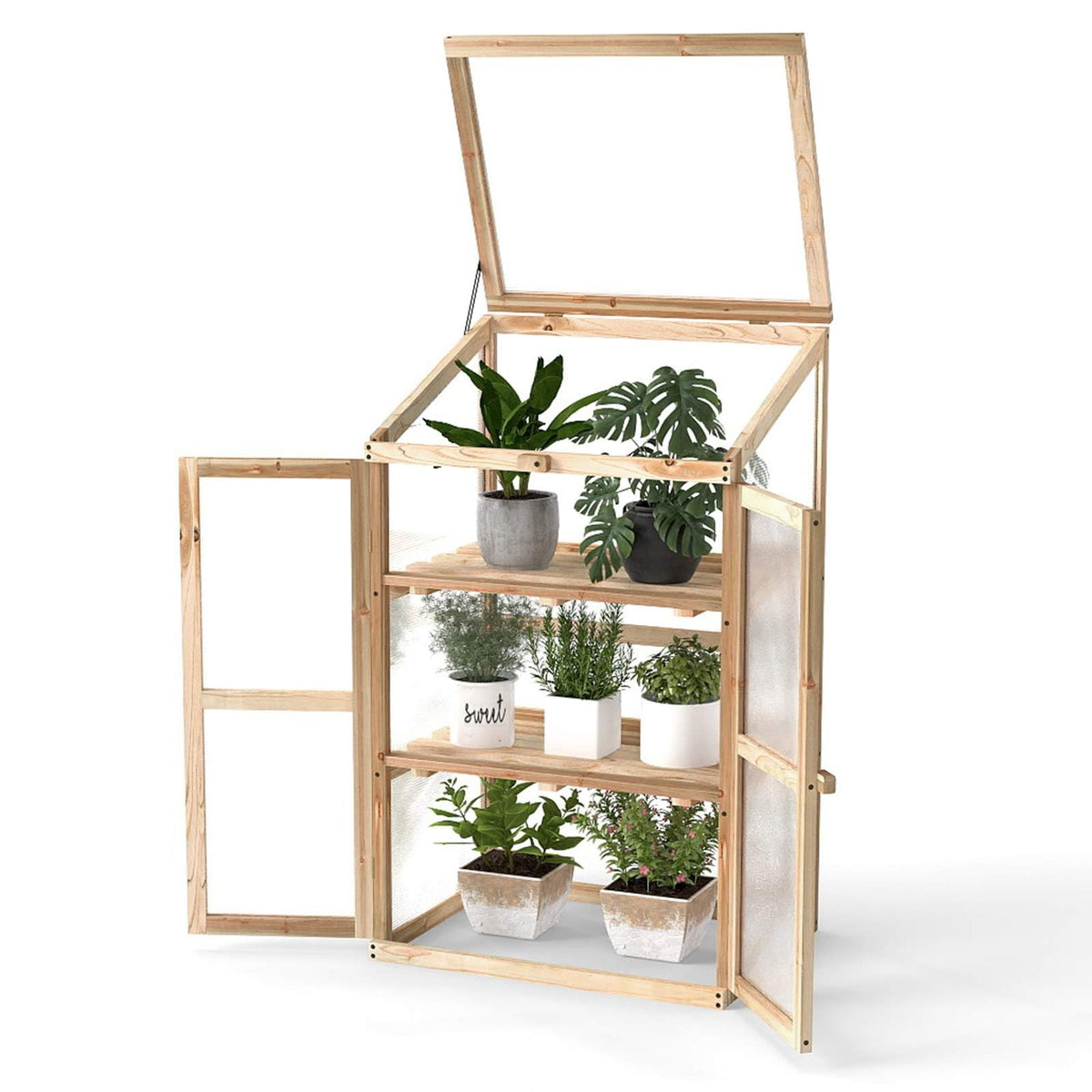 Wooden Garden Cold Frame Greenhouse, Portable Outdoor Indoor Cold Frame Kit