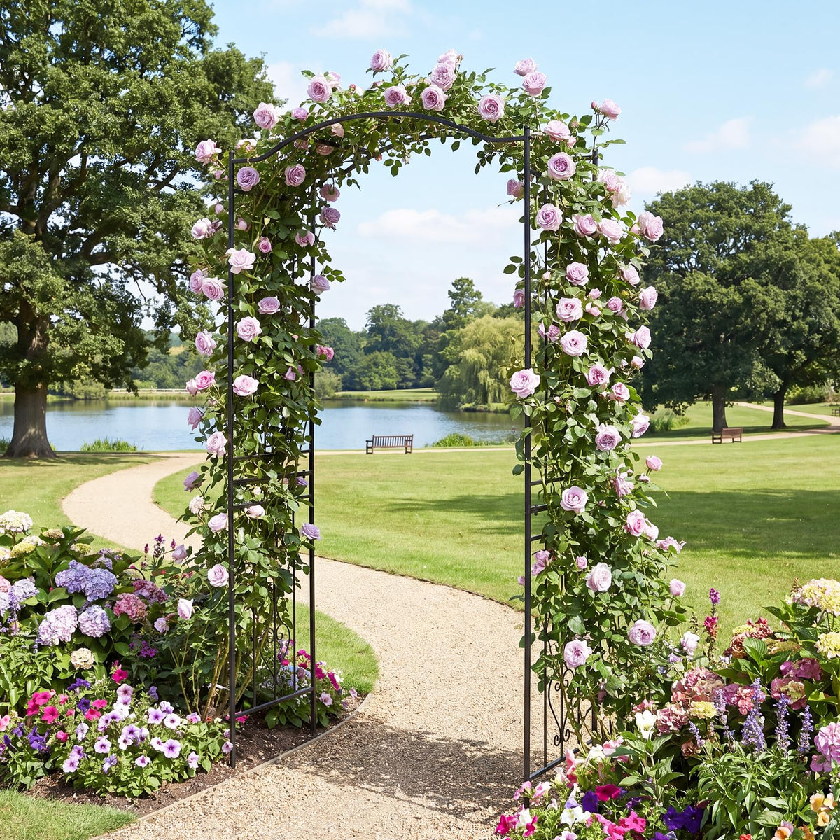 230cm Heavy-Duty Metal Arch Trellis with Curved Roof for Climbing Plants Roses Vines