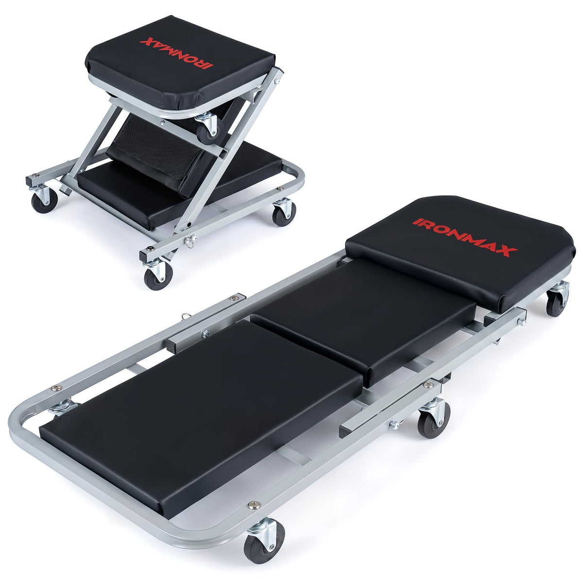 36"/40" 2-in-1 Mechanic Creeper & Z-Seat with 6 Swivel Casters