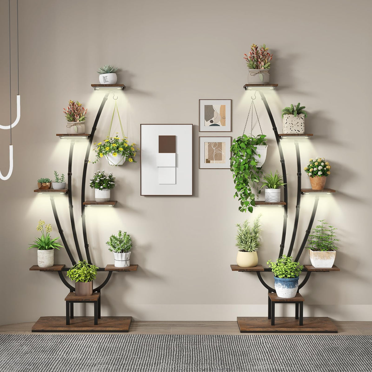 Indoor Plant Stand with Grow Lights, 156CM Tall 8-Tier Corner Metal Plant Shelf