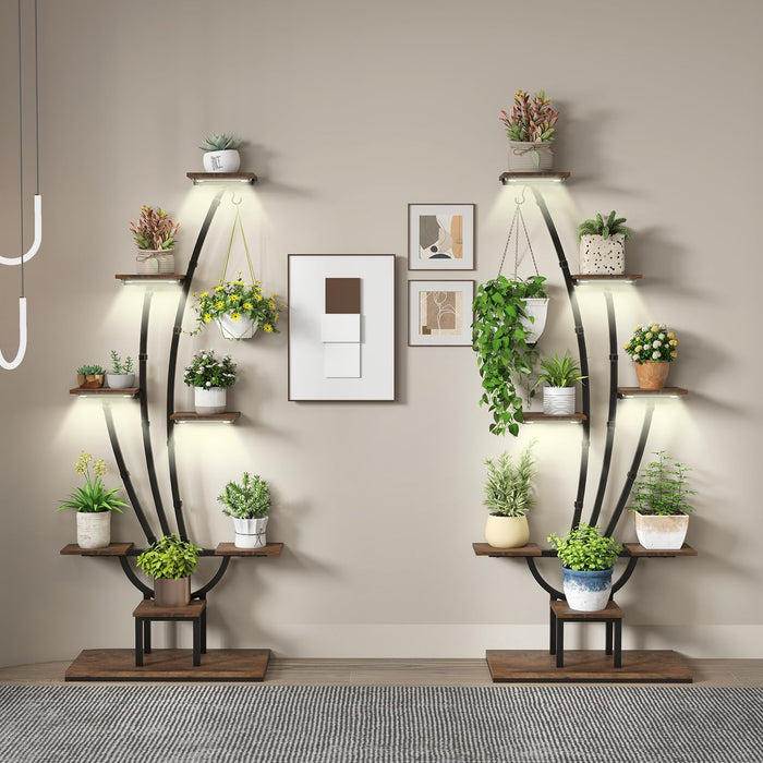 Indoor Plant Stand with Grow Lights, 156CM Tall 8-Tier Corner Metal Plant Shelf