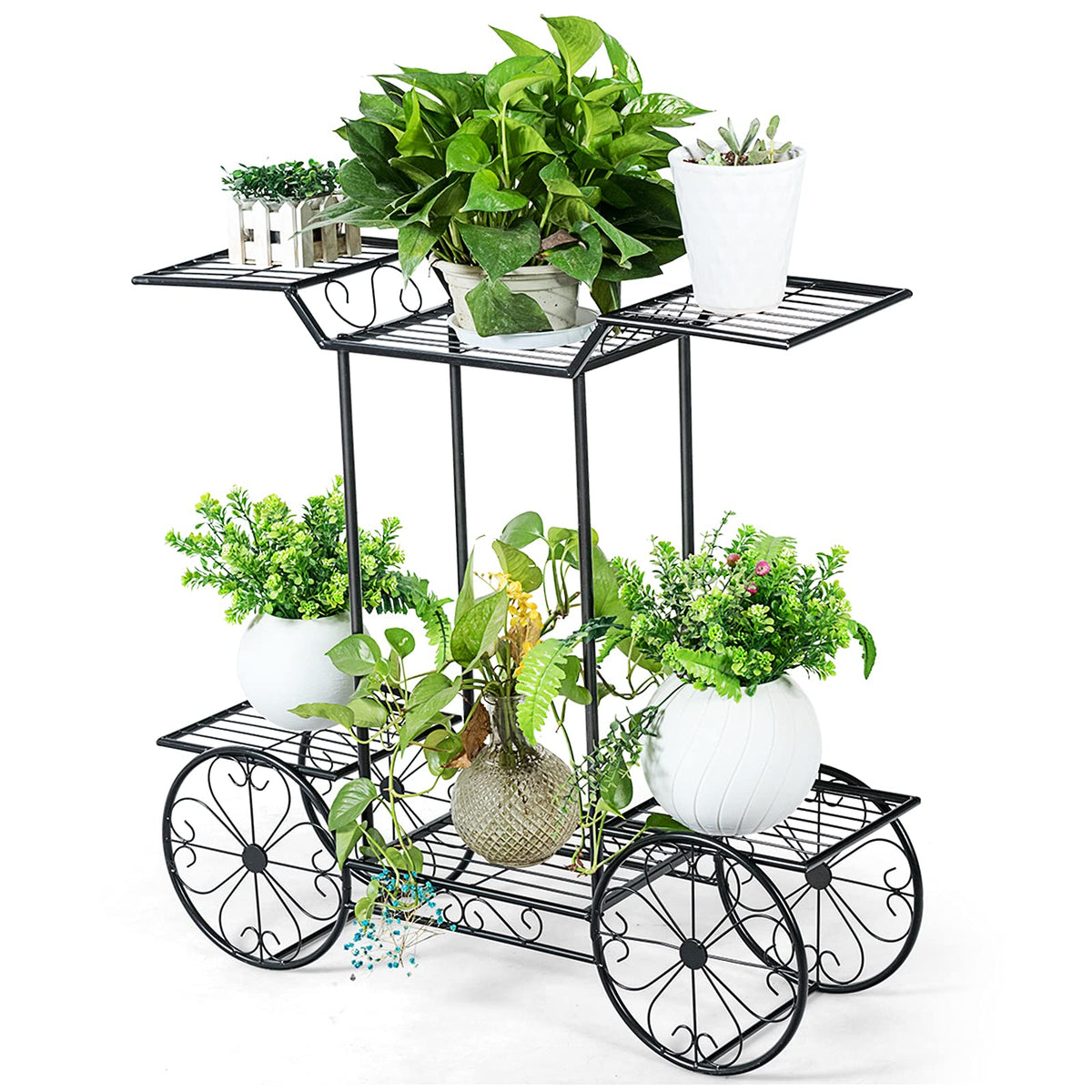 4-Tier Flower Stand, Iron Plant Stand for Indoor & Outdoor Use