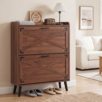 Narrow Shoe Cabinet with 2 Flip Drawers and Adjustable Shelves