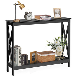 Giantex Industrial 3-Tier Console Table, Rustic Sofa Side Table with Storage Shelf
