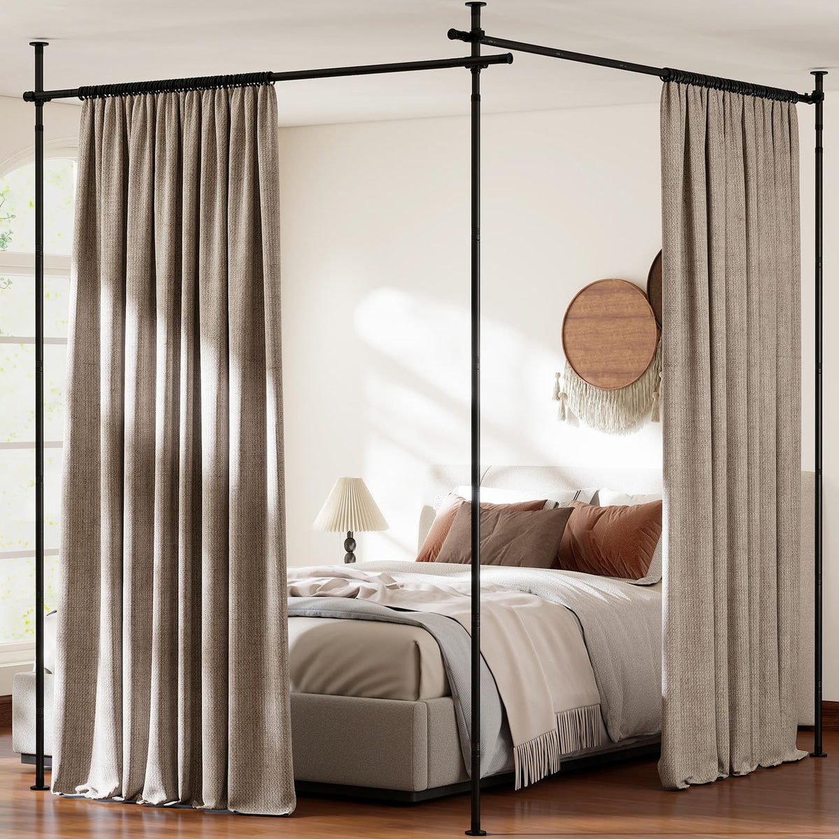 Room Divider Curtain Rod with Adjustable Floor for Apartment and Bedroom