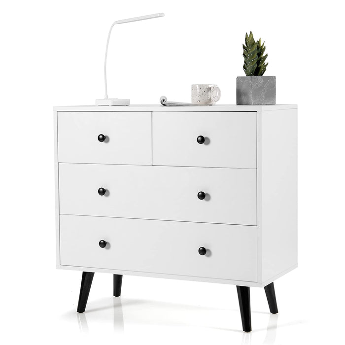 Modern Dresser Cabinet with 4 Large Drawers & Metal Handles White