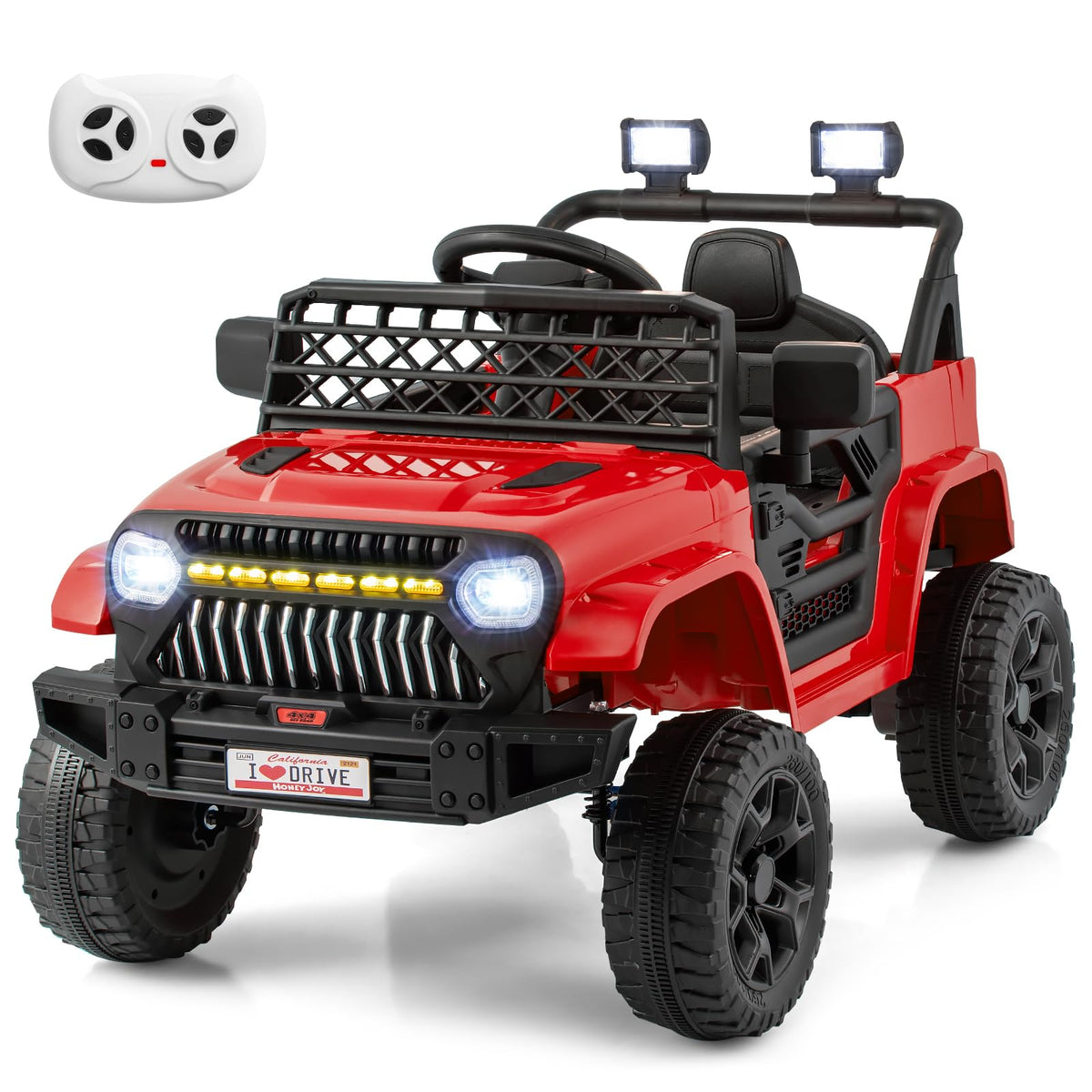 12V Kids Ride on Truck Car Jeep with Parental Remote LED Lights and Dual Motor