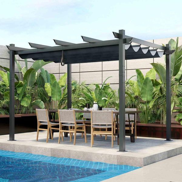 Outdoor Retractable Pergola with Retractable Canopy Cover for Garden