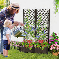 Raised Garden Bed with Trellis Double Planter Box for Climbing Plants
