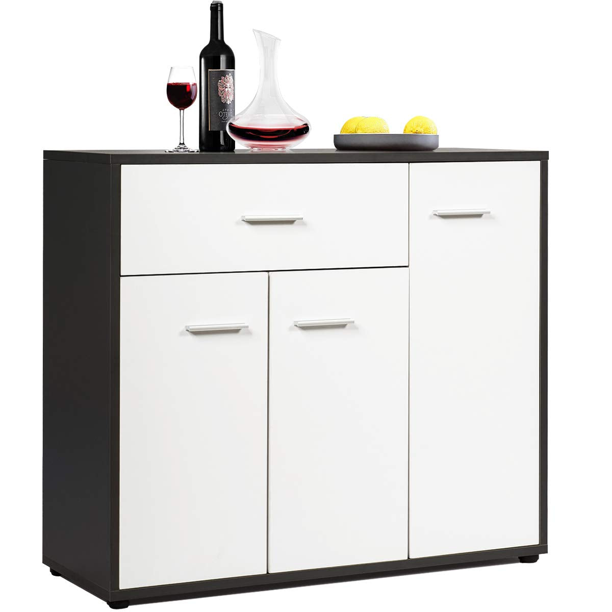 Kitchen Cabinet W/Drawer & 4 Adjustable Shelves, Multifunctional Wood Storage Cabinet