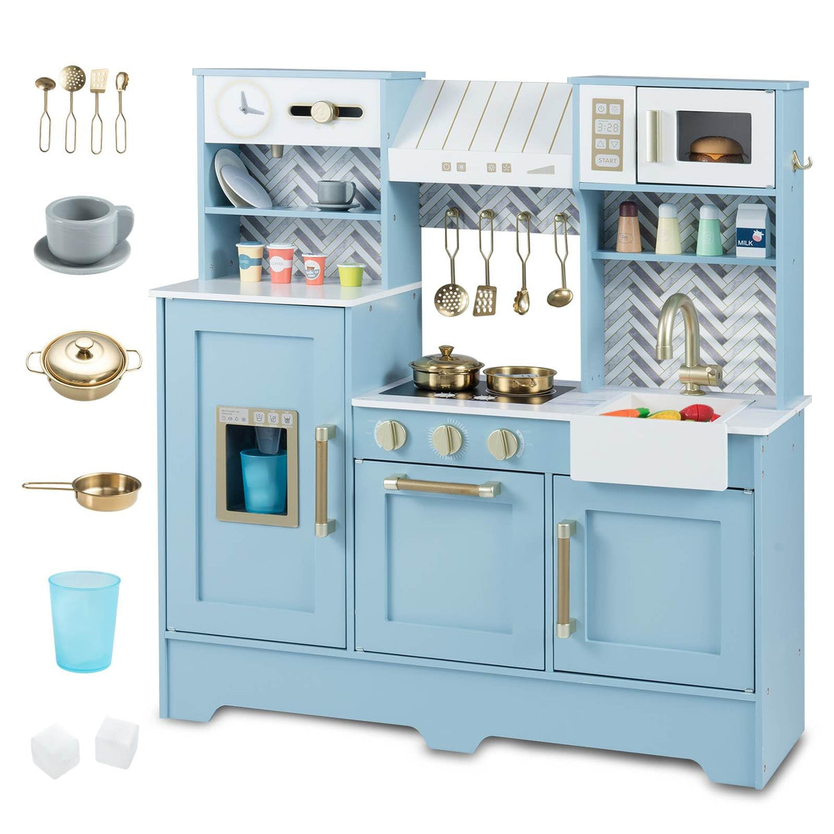Kids Kitchen Playset, Wooden Pretend Play Kitchen