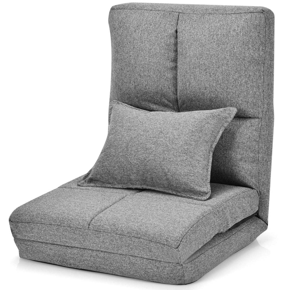 Adjustable Floor Lounge Sofa Bed, 6 Positions Folding Recliner w/ Soft Pillow, Upholstered Cushion & Ergonomic Backrest, Gray