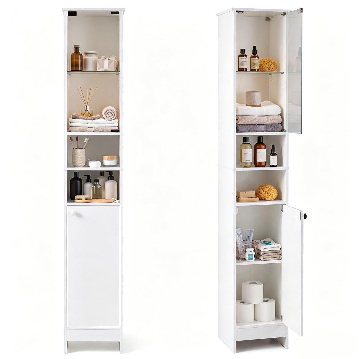 Tall Bathroom Cabinet with Lights & Press-to-Open Door