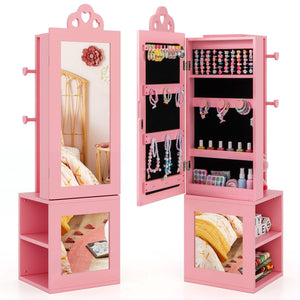 3-in-1 Freestanding Kids Jewelry Cabinet Armoire with Full Length Mirror