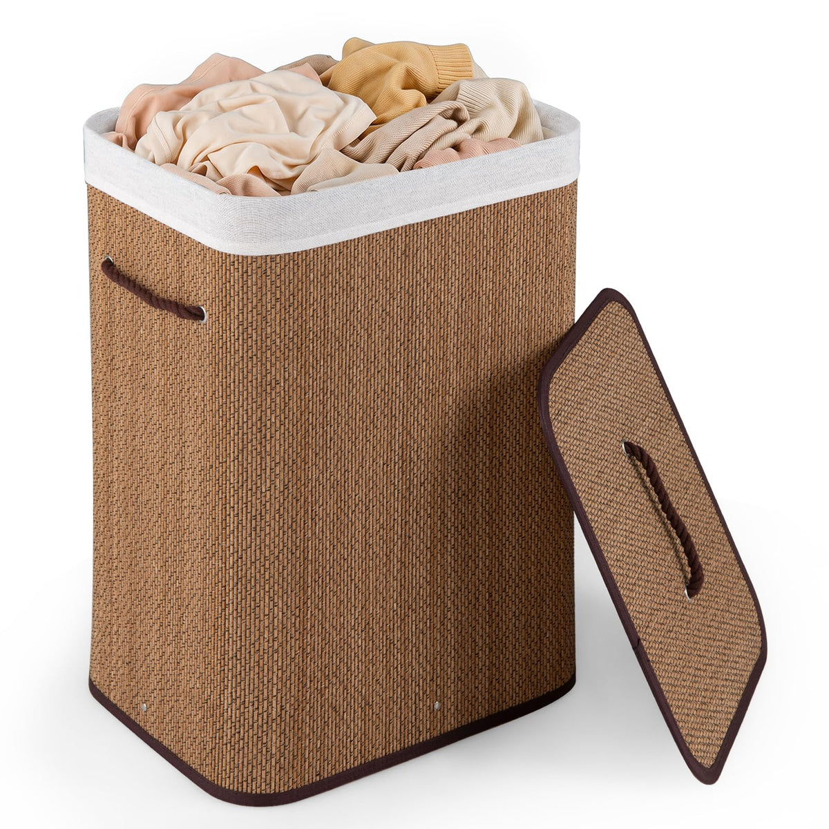 Giantex Bamboo Laundry Hamper w/Lid, 72 L Capacity Clothes Hamper w/Removable Liner