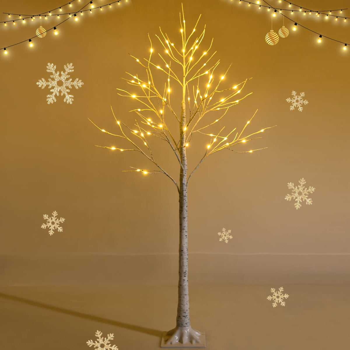 1.2/1.5/1.8 M Artificial Twig Birch Tree with 48/72/96 Warm White LED Lights for Christmas