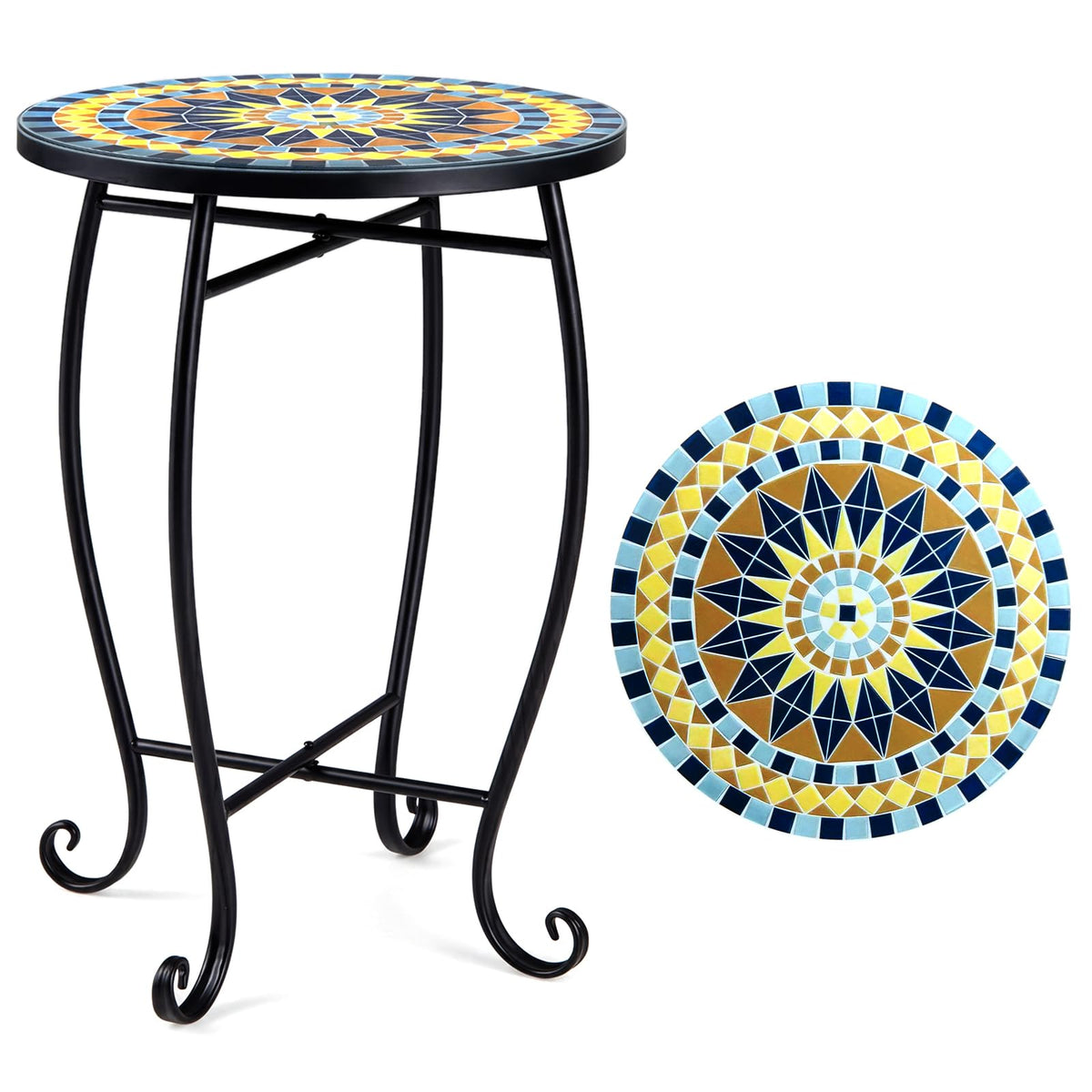 Outdoor Side Table Mosaic Patio Accent 35.5cm Coffee End Table