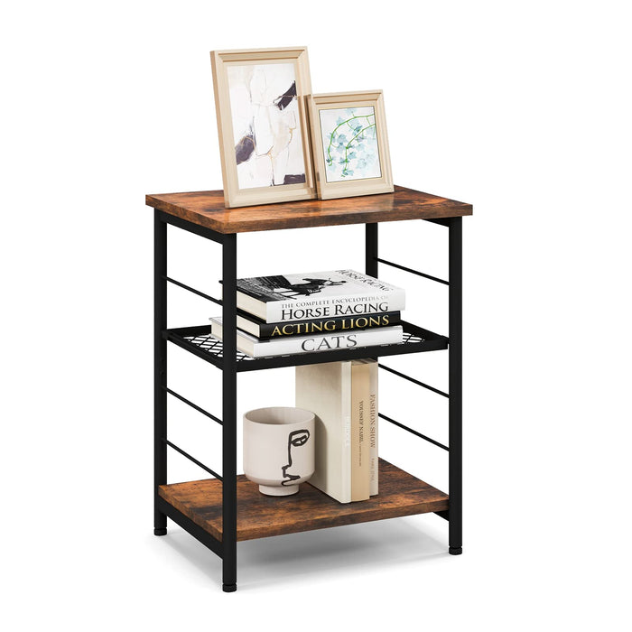 Giantex 3-Tier Industrial Side Table, Metal Frame Bedside Table