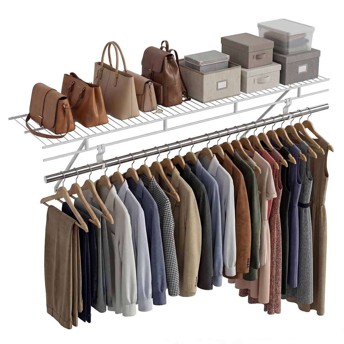 122 x 30 cm Wall‑Mounted Closet Shelf with Hanging Rod