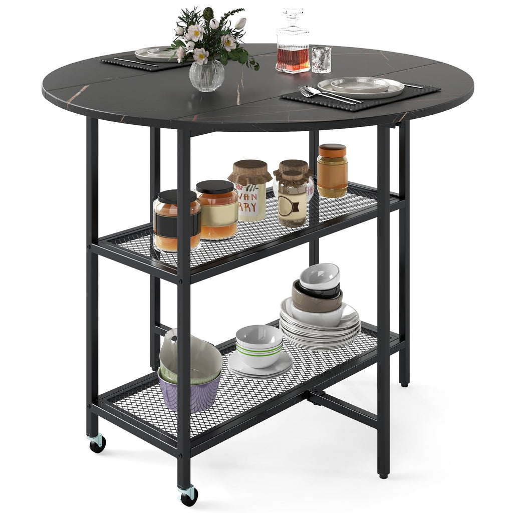 Mobile Folding Dining Table Seats 2-4 People, Round Drop Leaf Kitchen ...