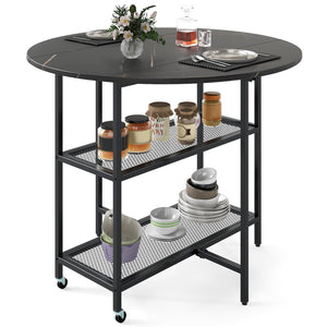 Mobile Folding Dining Table Seats 2-4 People, Round Drop Leaf Kitchen Table