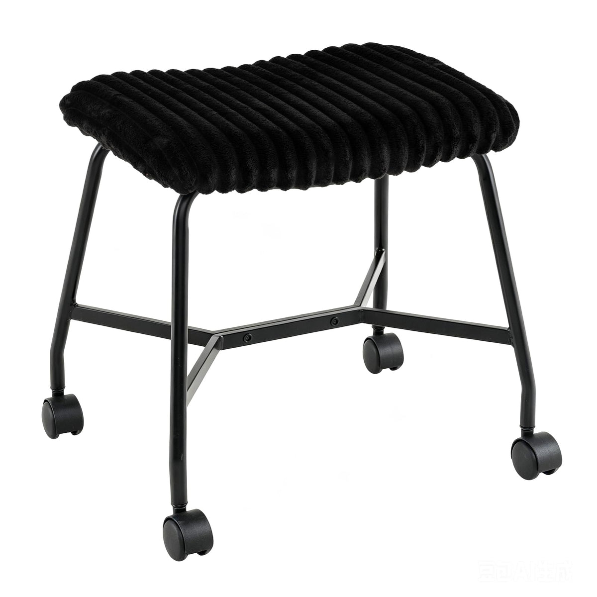 Upholstered Footrest Stool Set of 2 with 4 Swivel Casters and Thick Cushion for Living Room