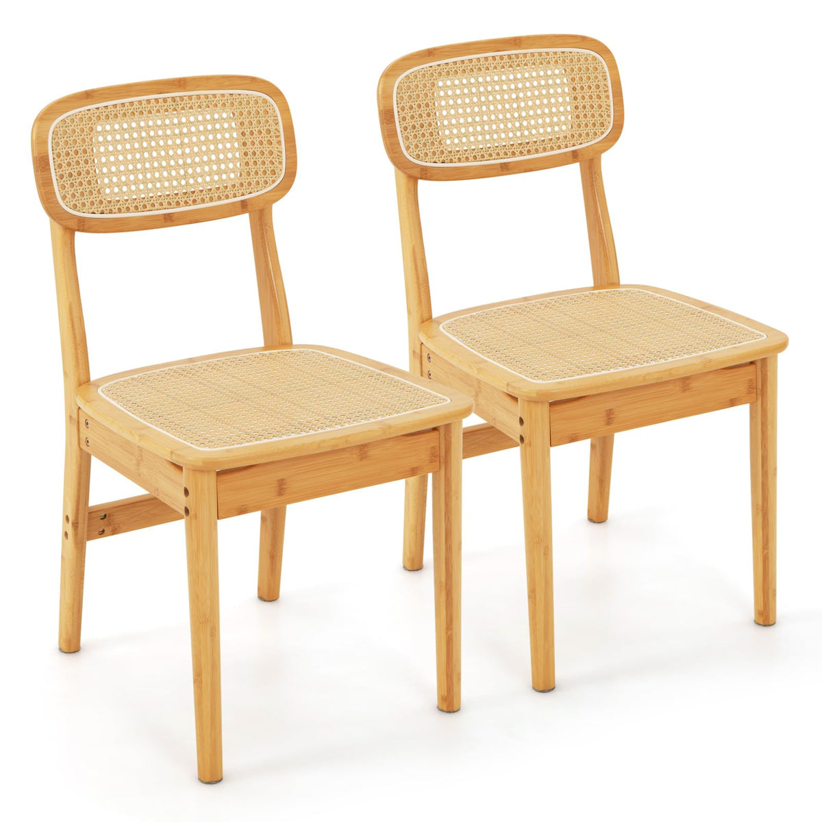 Giantex Rattan Dining Chairs Set of 2, Kitchen Dining Chairs with Simulated Rattan Backrest & Wood Frame