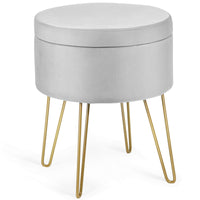 Velvet Storage Ottoman Stool, w/ Hairpin Like Metal Legs, Modern Dressing Make-up Vanity Stool