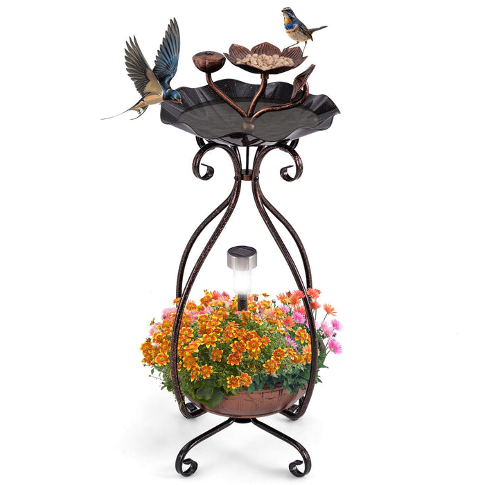 Solar Outdoor Bird Bath, Vintage Bird Bath & Feeder Combo