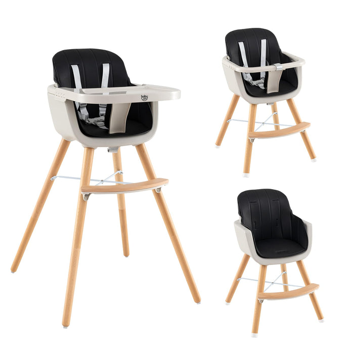 3 in 1 Wooden Convertible Baby High Chair with Removable Tray