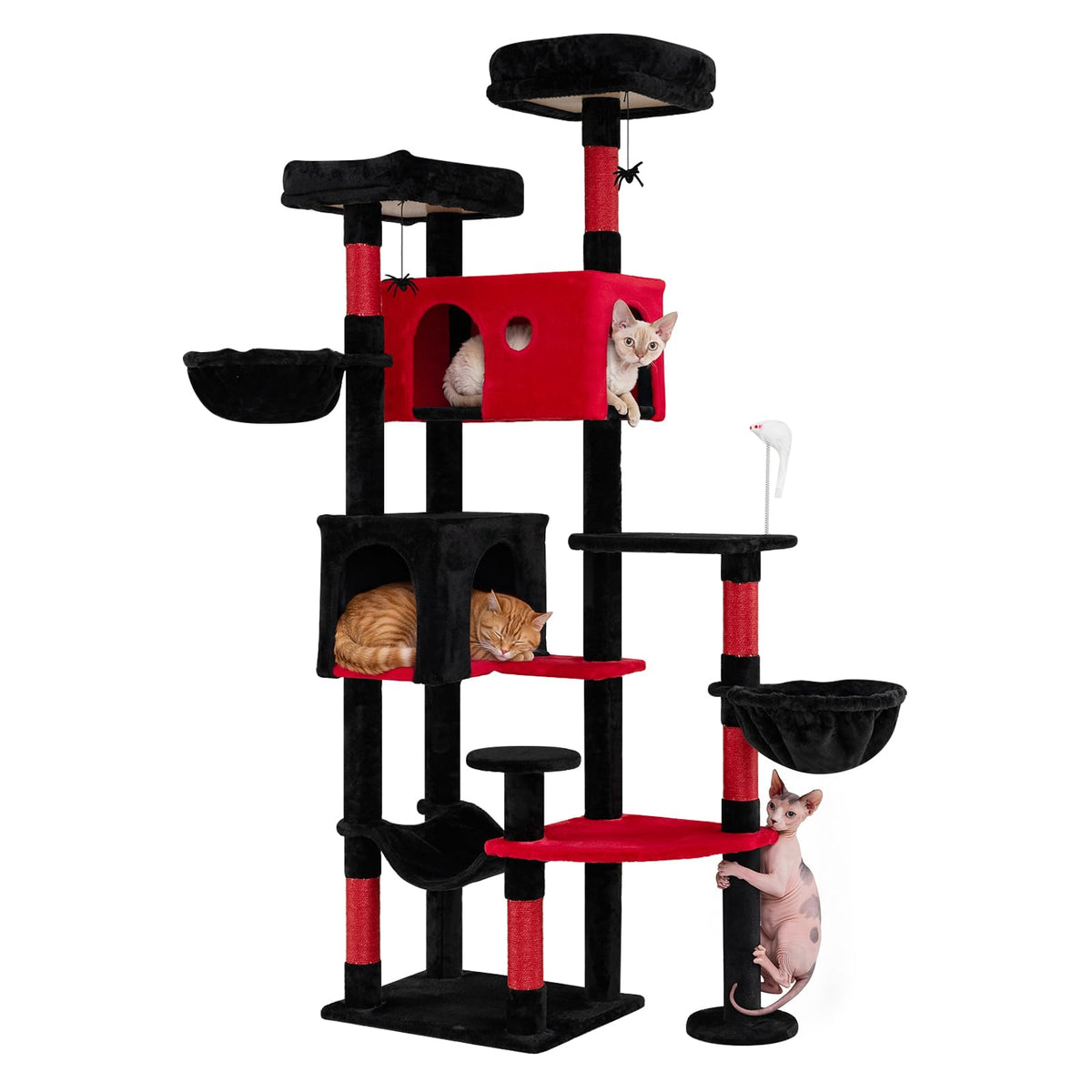 190cm Gothic Cat Tree for Indoor Cats with 2 Plush Perches and 2 Condos for Black Halloween