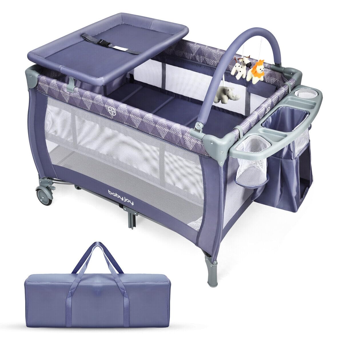 Portable Baby Bassinet, 3 in 1 Baby Travel Cot Activity Center with Changing Table