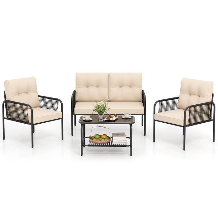 4 Pieces Patio Furniture Set, PE Rattan Sofa Chairs