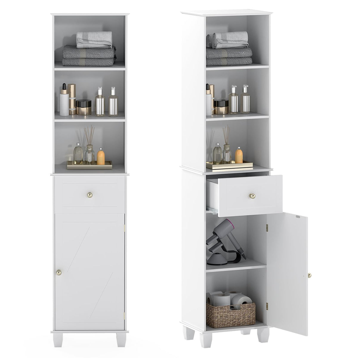 Giantex 172 cm Tall Freestanding Bathroom Floor Cabinet with Drawer