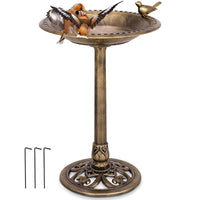 Garden Bird Bath with Sparrow Statue for Courtyard and Lawn