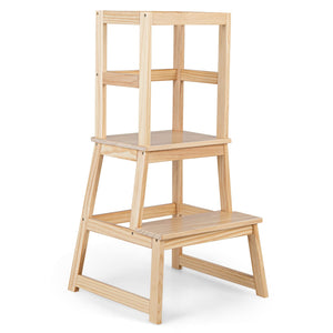 2-in-1 Wooden Kids Kitchen Step Stool with Safety Rails