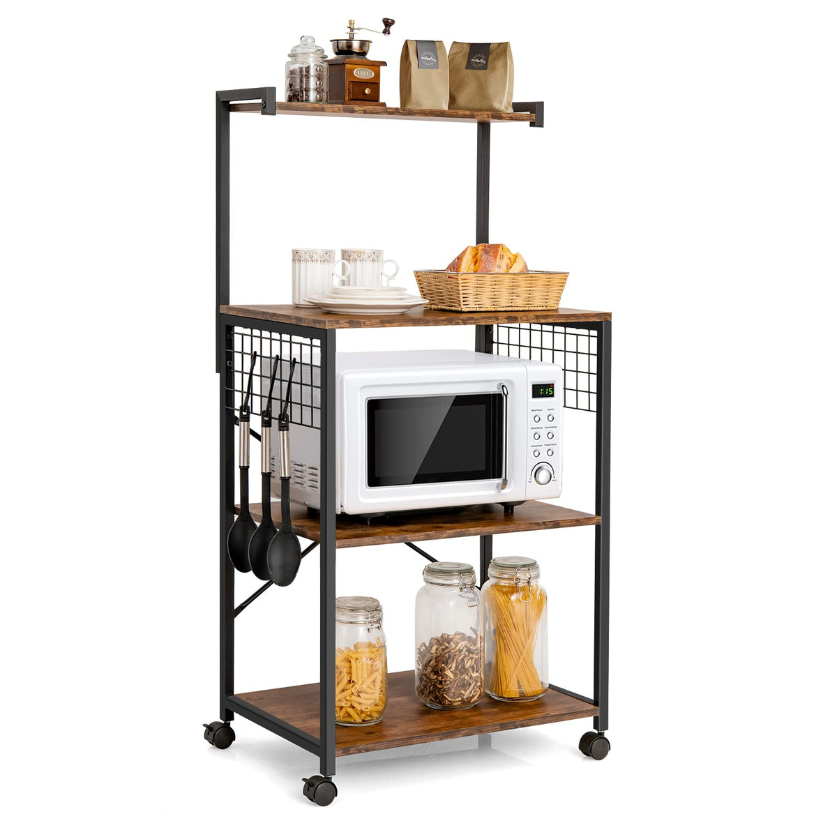 Giantex 4-Tier Kitchen Baker’s Rack on Wheels, Industrial Rolling Microwave Stand