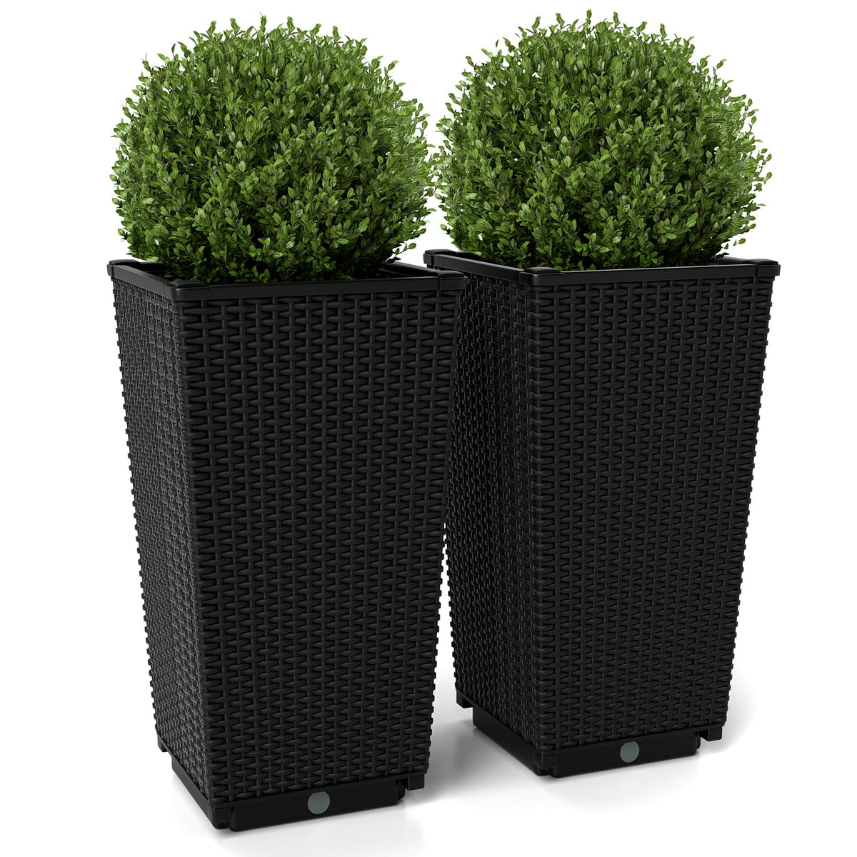 Tall Wicker Planter Box Set of 2 with Water Storage Plate