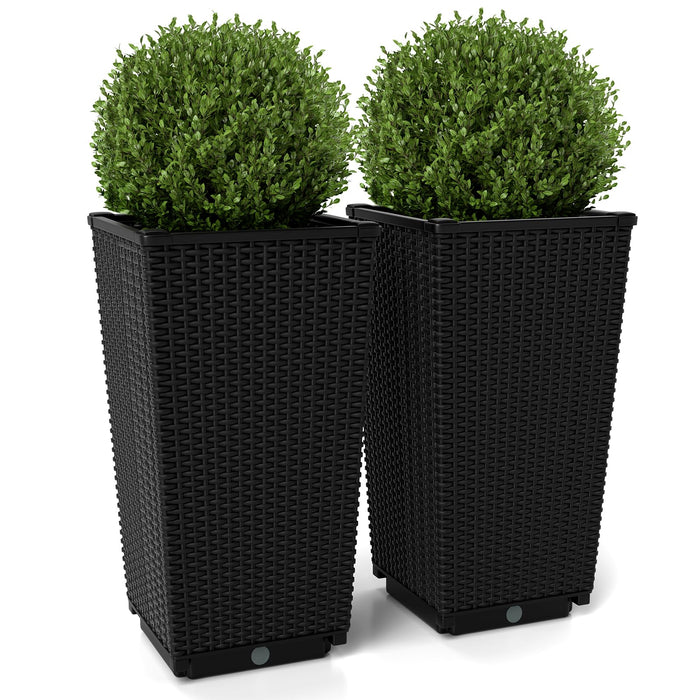 Tall Wicker Planter Box Set of 2 with Water Storage Plate