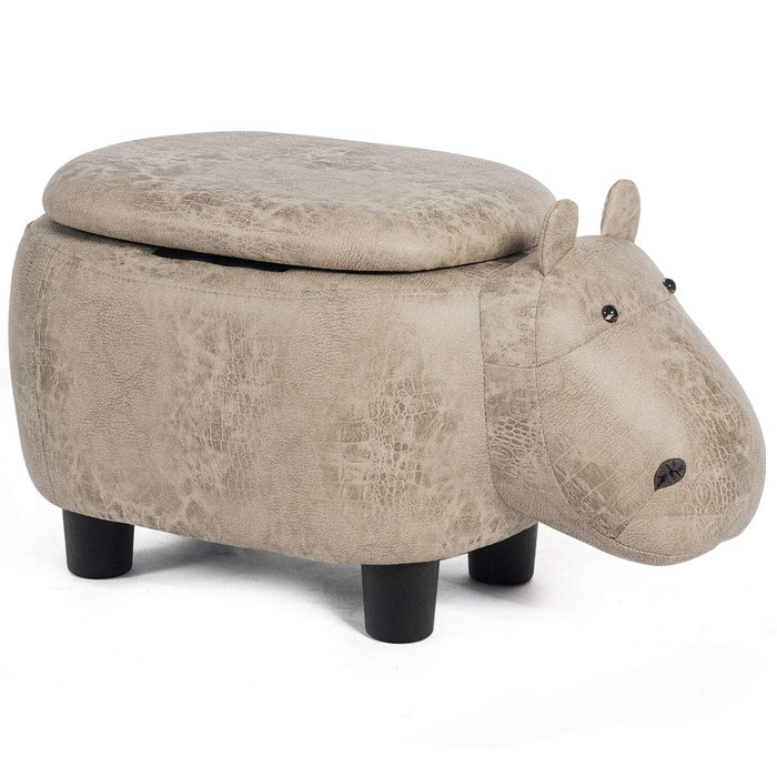 Giantex Storage Footrest Ottoman, Cute Animal Footstool, Hippo Upholstered Storage Ottoman w/Suede Fabric