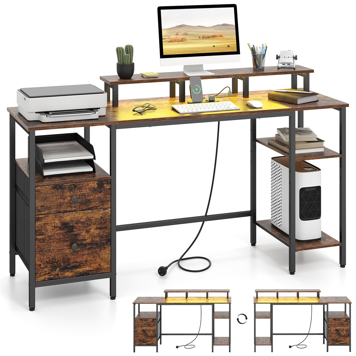 Giantex Reversible Office Desk with Charging Station